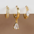 3PCS Cubic Zirconia Water Drop Hanging Earrings Round Dangle Set