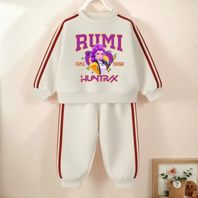 K-pop Boys and Girls Long Sleeve Pullover and Side Stripe Trousers Tracksuit