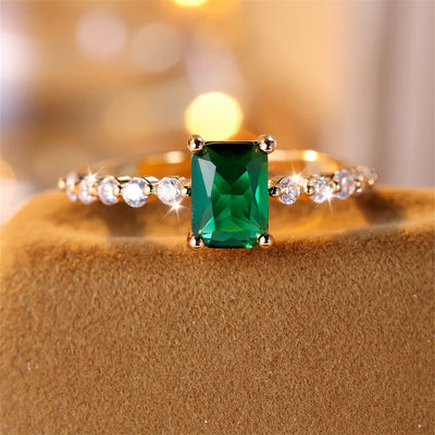 Delicate Small Rectangle Wedding Bands Silver Color Antique Silver Color Green Zircon Stone Engagement Thin Rings For Women Gift