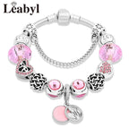 Romantic Pink Heart Charm Bracelet Fine Crystal DIY Bead Bangle Gift