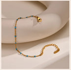 Stainless Steel Chain Bracelet for Women, Colorful Beads Summer 18k Gold Plated, Stainless Steel Waterproof Wrist Jewelry