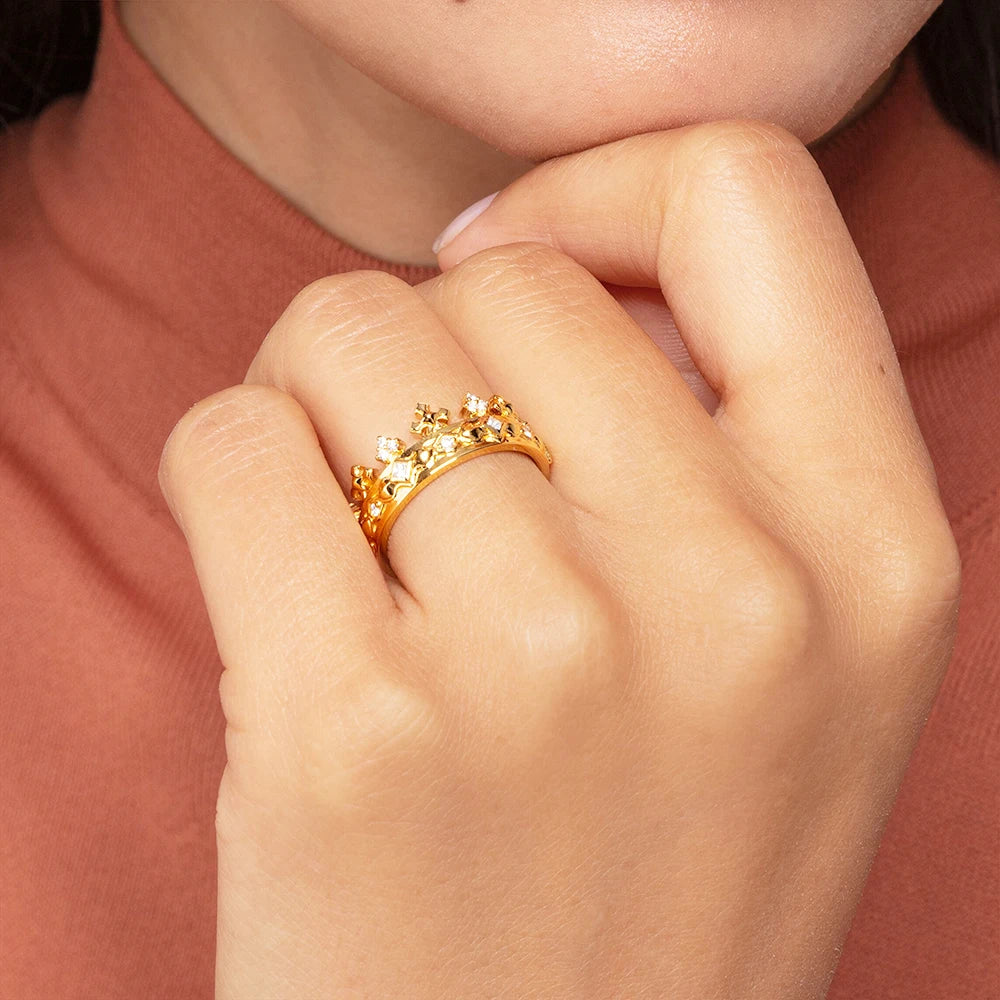Golden Crown Ring 925 Sterling Silver Summer Classic Fine Jewellery Women