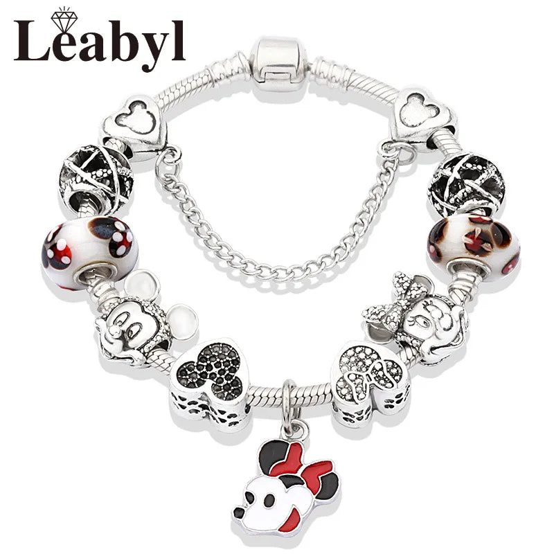 Pink Crystal Bead Charm Bracelet Colourful Enamel Handmade DIY Jewellery