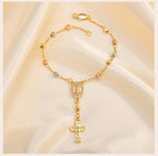 Virgin Mary Rosary Bead Cross Bracelet for Women, Tri-color Adjustable Chain Virgin of Guadalupe Bracelet Baptism Confirmation