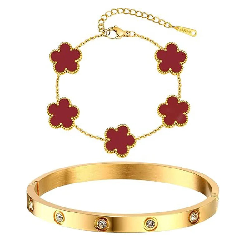 Cubic Zirconia Floral Bracelet for Women18k Gold Plated Link Statement Jewelry