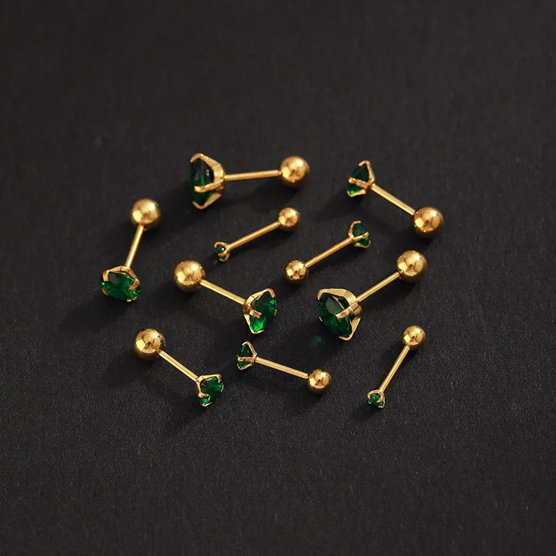 2PC Luxury Green Zircon 4 Claw Stud Earrings Body Piercing Jewelry