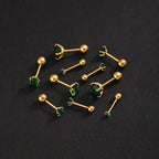 2PC Luxury Green Zircon 4 Claw Stud Earrings Body Piercing Jewelry