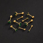 2PC Luxury Green Zircon 4 Claw Stud Earrings Body Piercing Jewelry