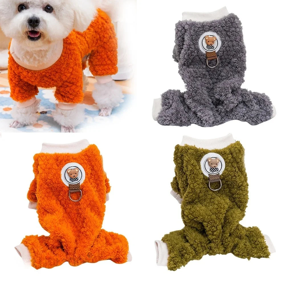 Warm Dog Pajamas Plush Onesie Small Dog Jumpsuit with Belly Warmer Winter