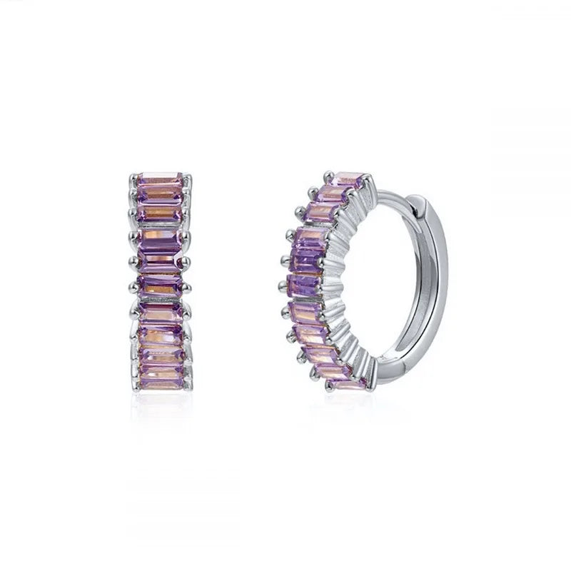 2PCS Stainless Steel Circle Hoop Earrings Colourful Zircon Crystal