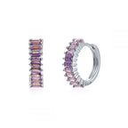 2PCS Stainless Steel Circle Hoop Earrings Colourful Zircon Crystal
