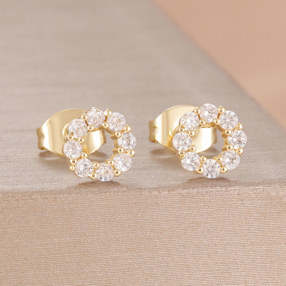 2PCS Fashion Geometry Zirconia Twinkle Star Stud Earrings Shinny