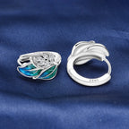 925 Sterling Silver Blue Leaf Plant Ear Studs Hoop Earrings Jewellery Gift