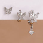 3PCS Elegant Butterfly CZ Charms Hoop Earrings Stainless Steel