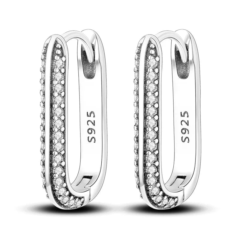 925 Sterling Silver Minimalist Blue Zircon Hoop Earrings Anniversary Gift