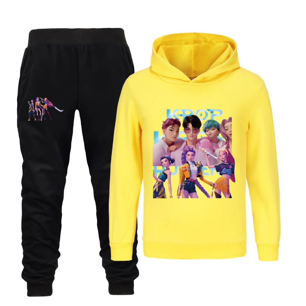 Kids Kpop Demon Hunters Hoodie and Pants 2pcs Set Boys Girls Tracksuit Outfit