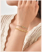 Stainless Steel Heart-shaped Rhinestone Bracelet for Women, Oval Beaded Bracelet Layered Waterproof Hand Wristband