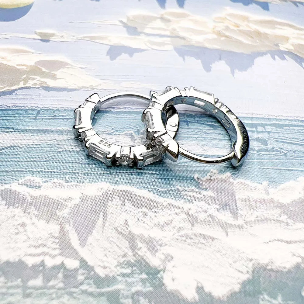 White Zircon Creole Hinged Hoop Earrings 925 Sterling Silver Gift