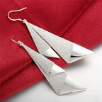 925 Sterling Silver 79mm Frosted Long Earrings Women Fashion Wedding Jewellery