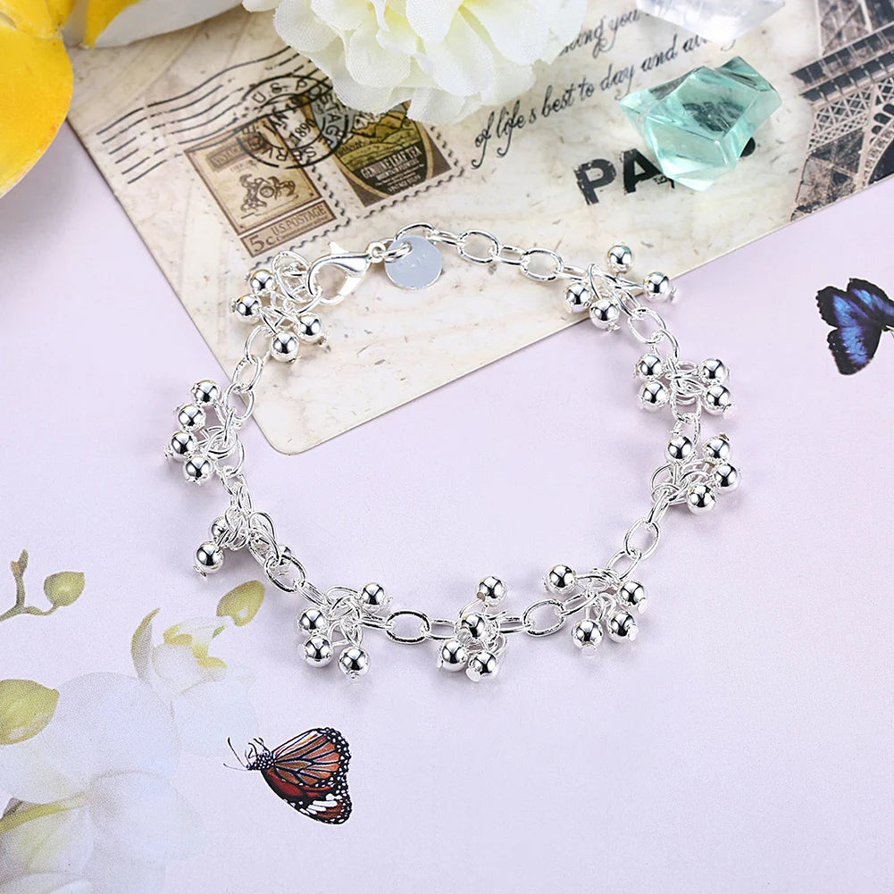 Charm Beads Chain Bracelet 925 Sterling Silver Women Wedding Gorgeous Jewelry