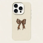 Leopard Print Bow Lychee Case for iPhone 17 16 15 14 Pro Max Plus