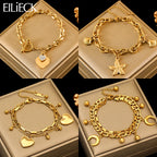 Gold Colour Starfish Moon Star Stainless Steel Charm Bracelet Trendy
