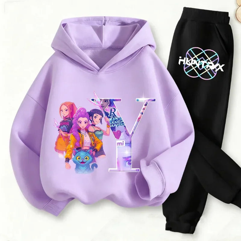Kids Kpop Demon Hunters Anime Huntrix Sweatshirt & Pants Fashion Tracksuit