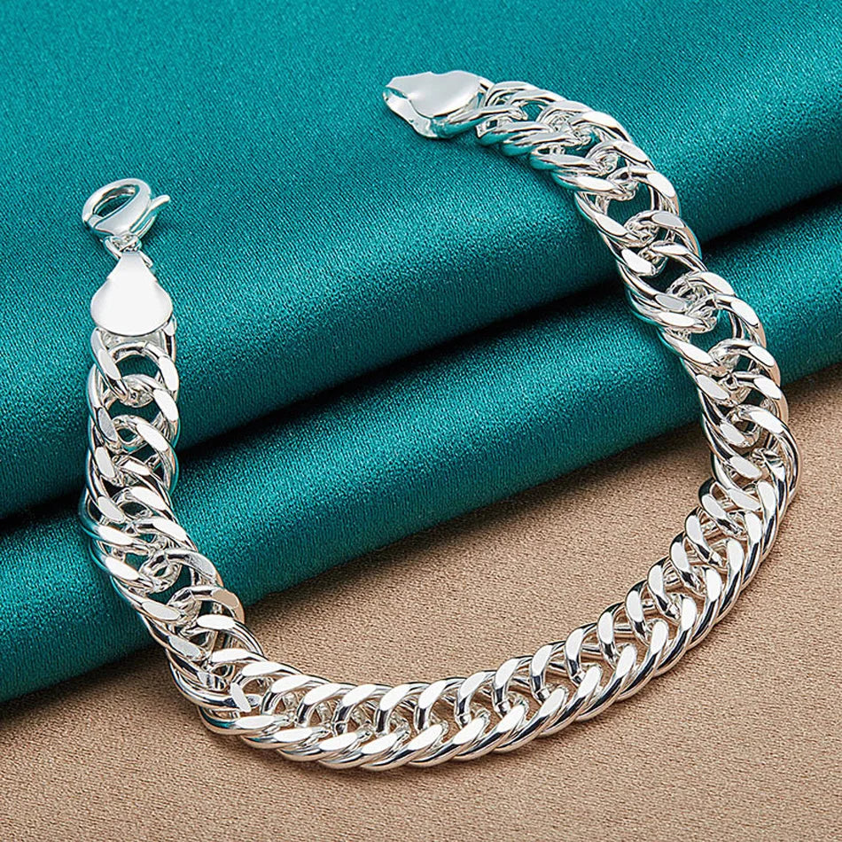 10mm Side Chain Bracelet 925 Sterling Silver Men Women Wedding Charm Gift