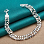10mm Side Chain Bracelet 925 Sterling Silver Men Women Wedding Charm Gift