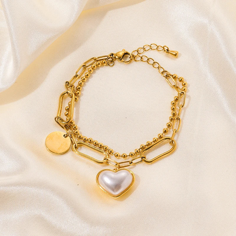 Heart Pearls Stainless Steel Charm Bracelet Girls Birthday Jewellery