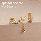 3PCS Fashion Simple Zircon Hoop Earrings Set Stainless Steel Punk