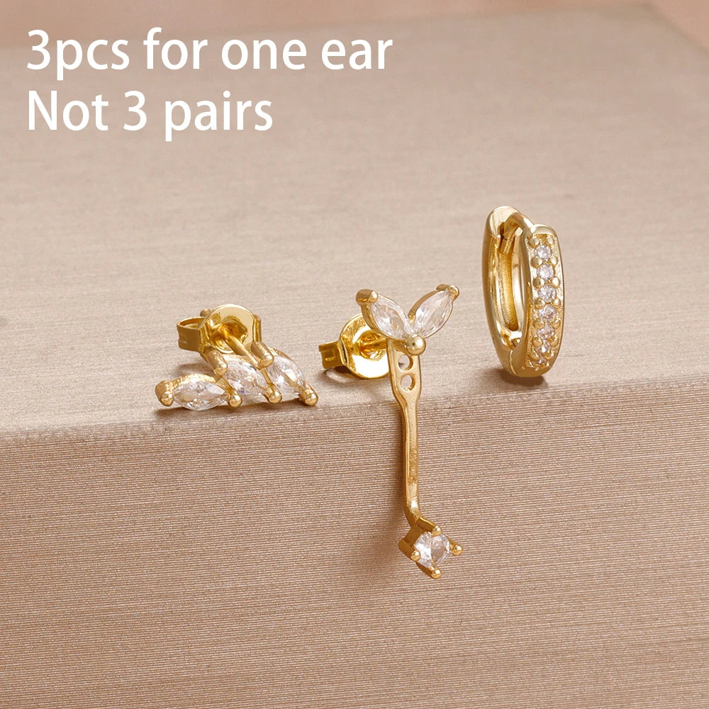 3PCS Fashion Simple Zircon Hoop Earrings Set Stainless Steel Punk