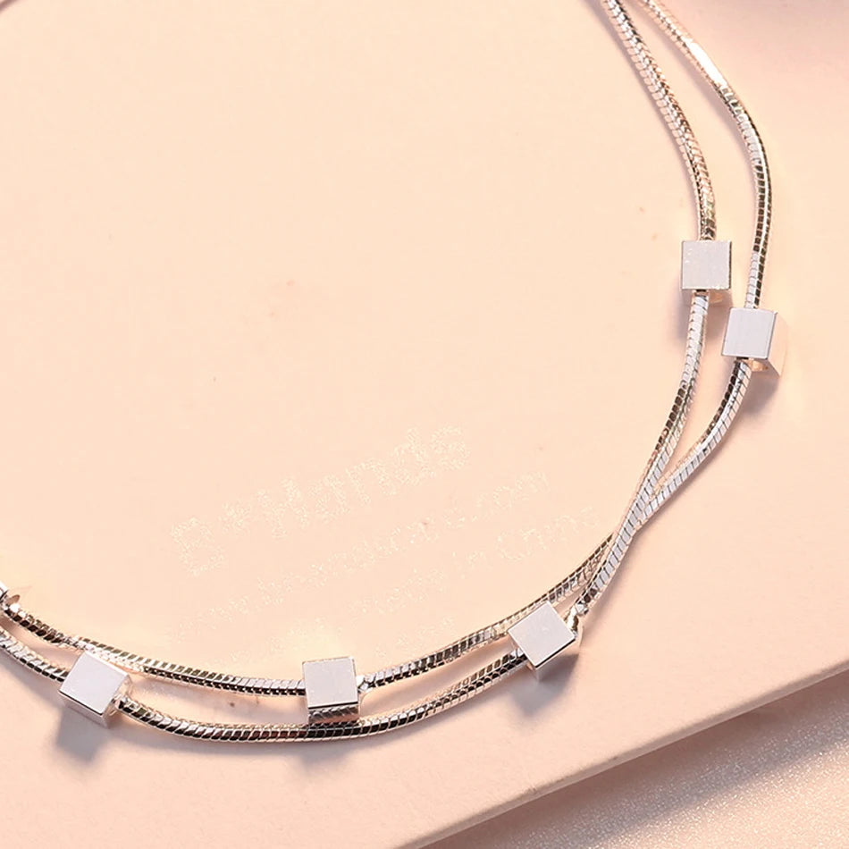 Classic Square Chain Bracelet 925 Sterling Silver Women Wedding Jewellery