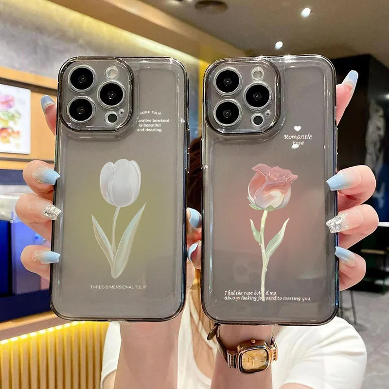 Tulip Pattern Case for iPhone 17 16 15 14 13 12 11 Pro Max 7 8 Plus Silicone