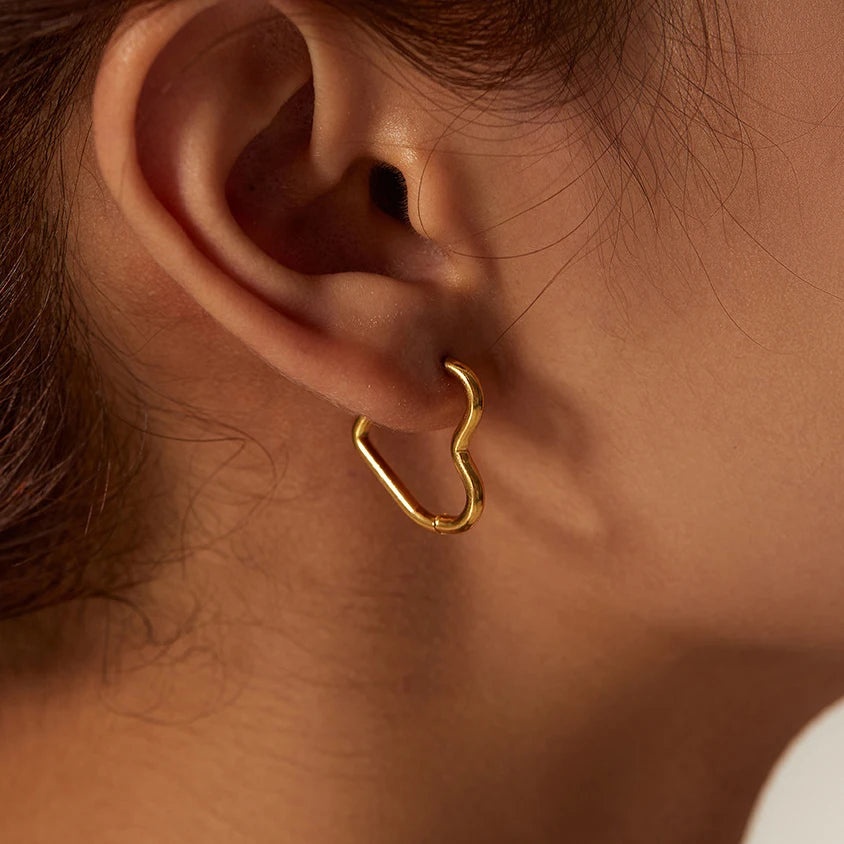 Fashion Minimalist Gold Colour Stainless Steel Heart Earrings Punk