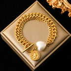 Stainless Steel Coins Heart Charm Bracelet Gold Silver Colour Wrist Chain