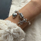100% Solid 925 Sterling Silver Metal Bracelet for Women Men Vintage Heart Letters Handmade Simple Birthday Gift