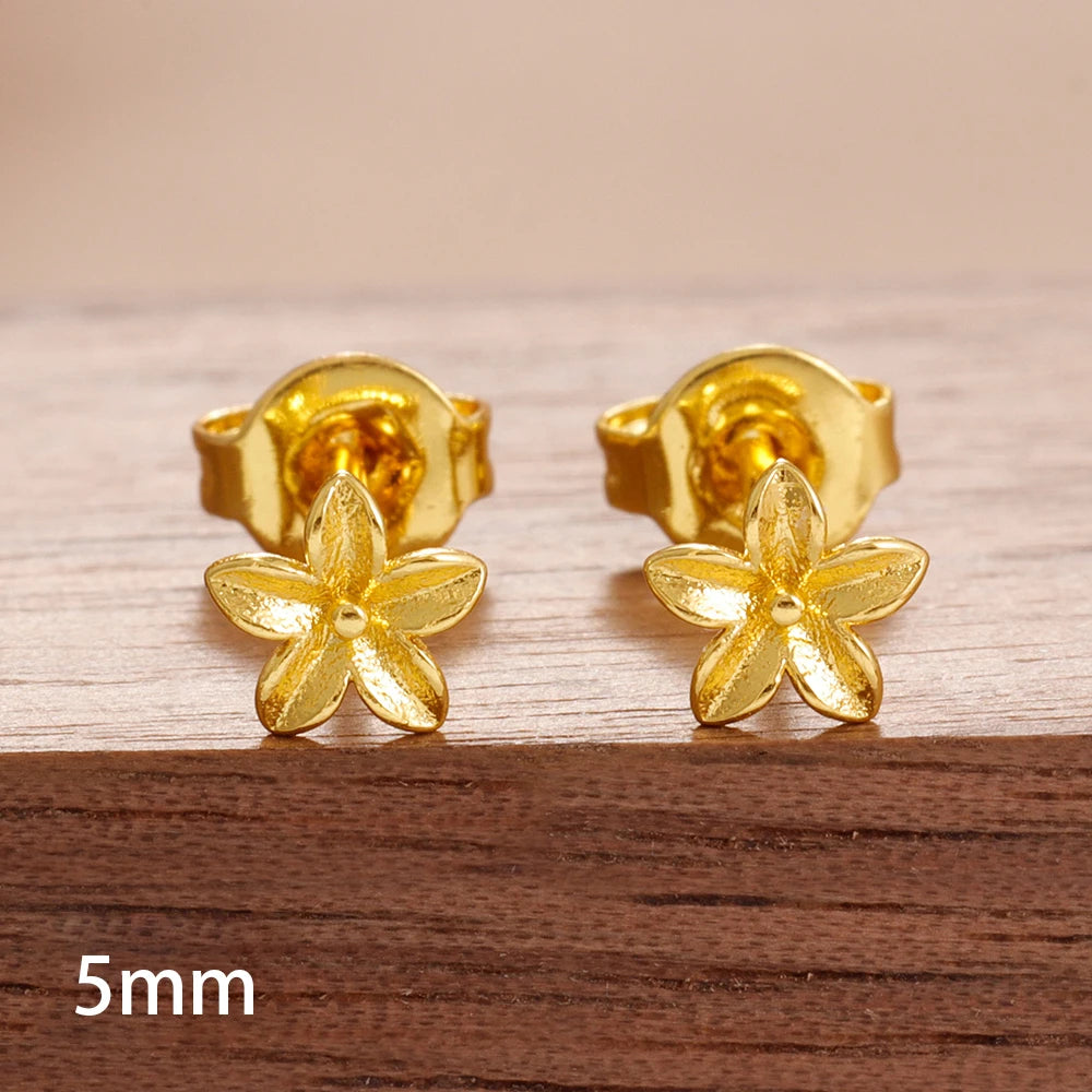New Arrival Gold Colour Simple Small Flower Stud Earrings Cute