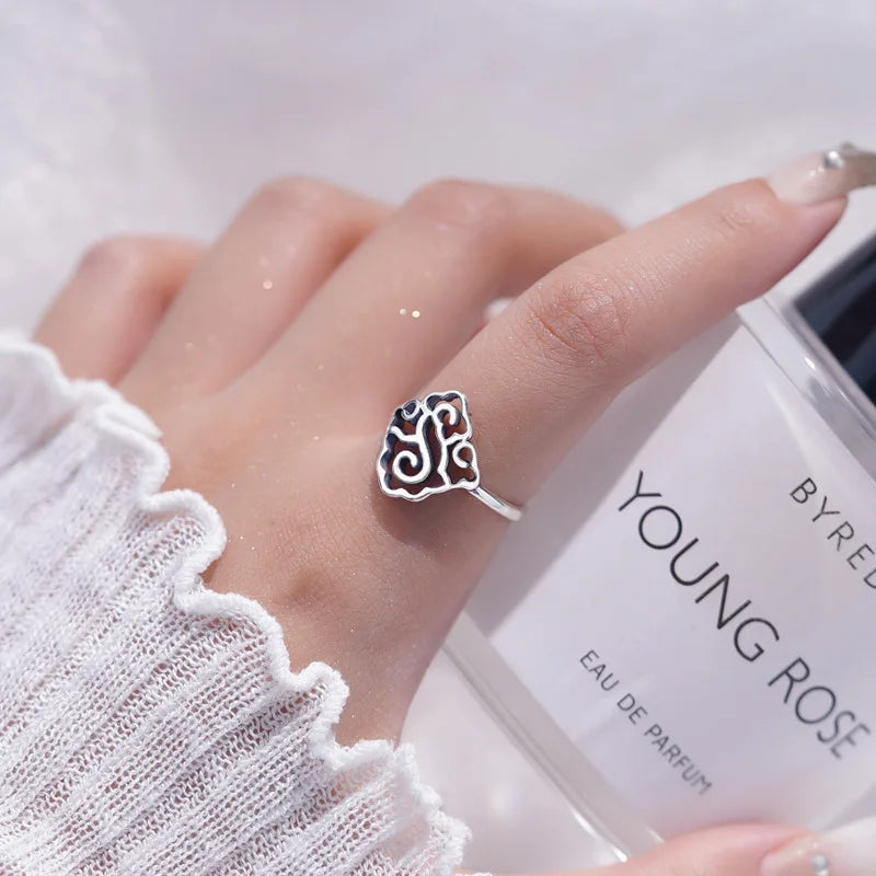 925 Sterling Silver Geometry Sanding Adjustable Rings For Women Elegant Wedding Luxury Jewelry Accessories Argent 925