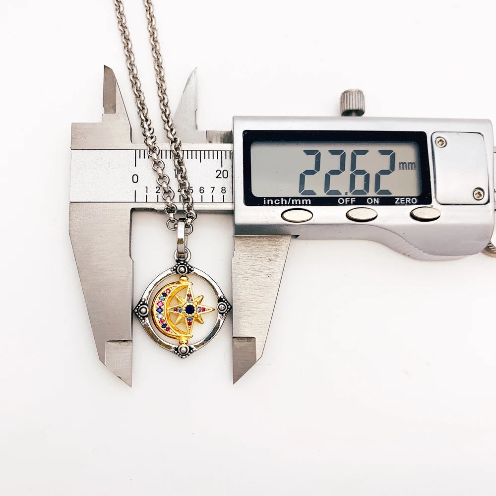 Star & Moon Golden Pendant Necklace 925 Sterling Silver Lucky Jewellery Gift