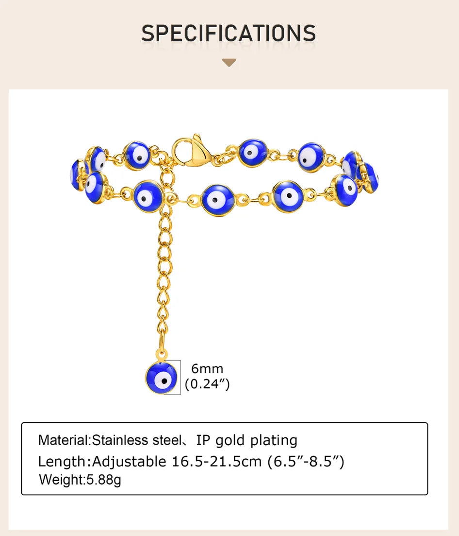 Evil Eye Bracelet,stainless Steel Chain Blue Eye Bracelet Stackable Adjustable Link, Protection Amulet Jewelry
