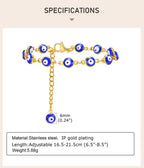 Evil Eye Bracelet,stainless Steel Chain Blue Eye Bracelet Stackable Adjustable Link, Protection Amulet Jewelry