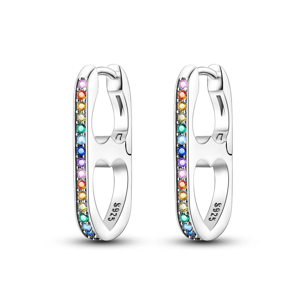 925 Sterling Silver Minimalist Blue Zircon Hoop Earrings Anniversary Gift