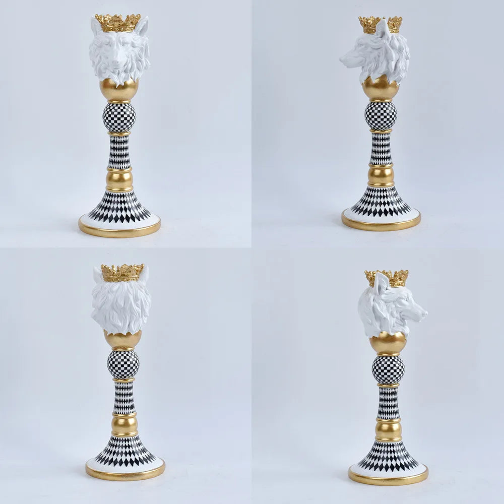 Animal Head Candlestick Resin Holder Horse Eagle Bulldog Monkey Lion Wolf Figurines
