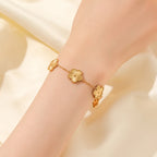 White Flower Stainless Steel Bracelet Five-Leaf Clover Wrist Jewellery