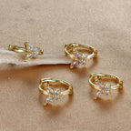 Stainless Steel Zircon Butterfly Minimal Hoop Earrings Gold Huggie