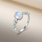 925 Sterling Silver Sparkling Zircon Vintage Oval Ring Sun Moon Glowing Design Party Jewellery