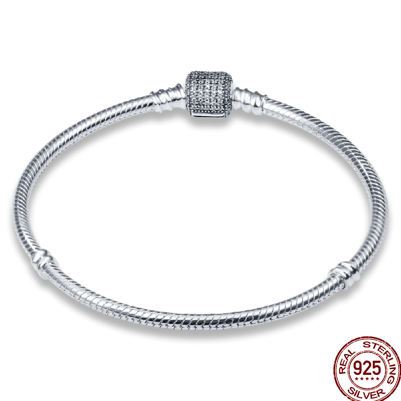 925 Silver 17-20CM Heart Pave Zirconia Original Bracelets Infinity Bracelet Fit DIY Charms Bead Birthday Jewelry Gifts Hot Sale