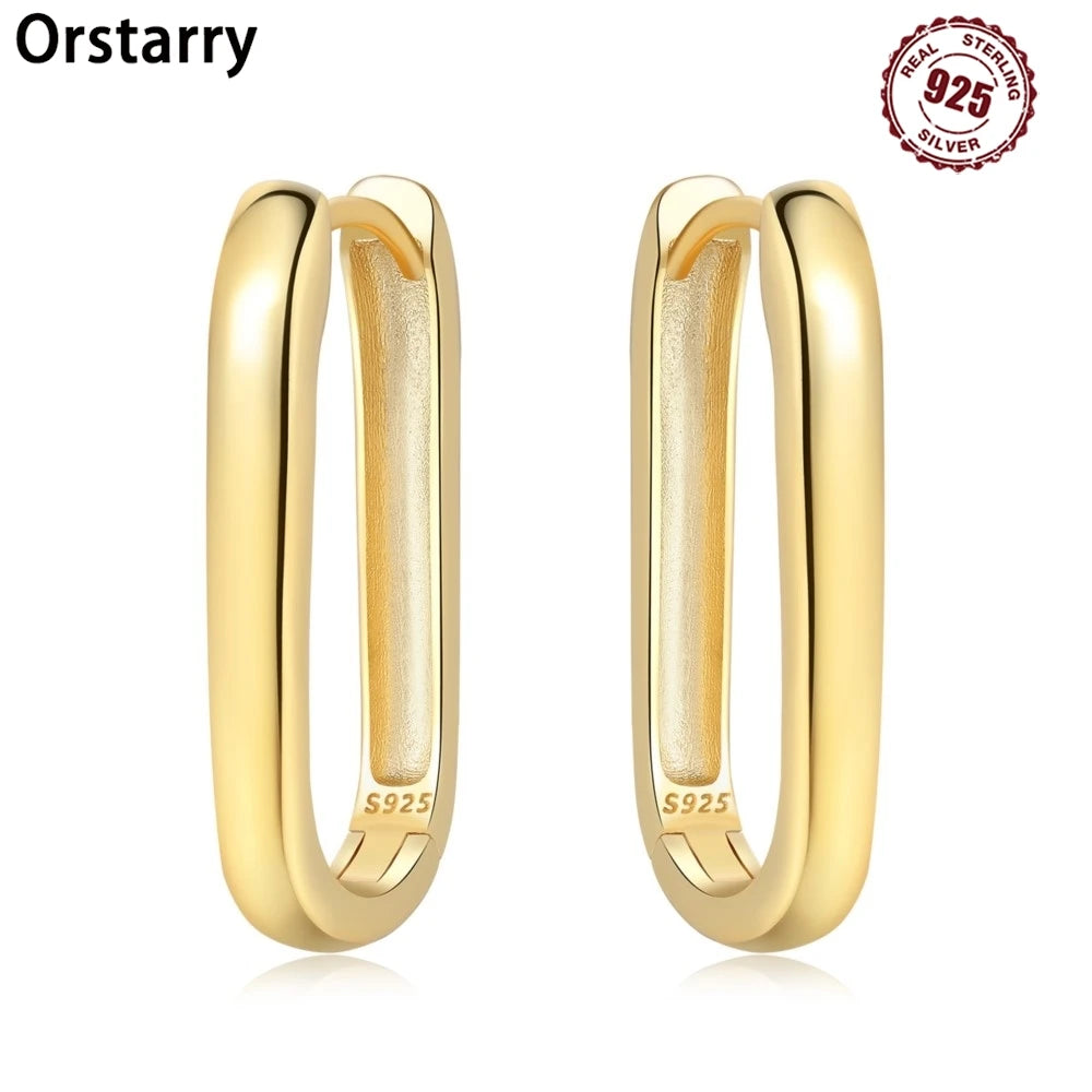 925 Sterling Silver Simple Gold U-shaped Versatile Hoop Earrings Birthday Gift