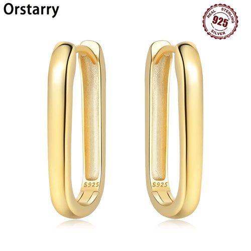 925 Sterling Silver Simple Gold U-shaped Versatile Hoop Earrings Birthday Gift